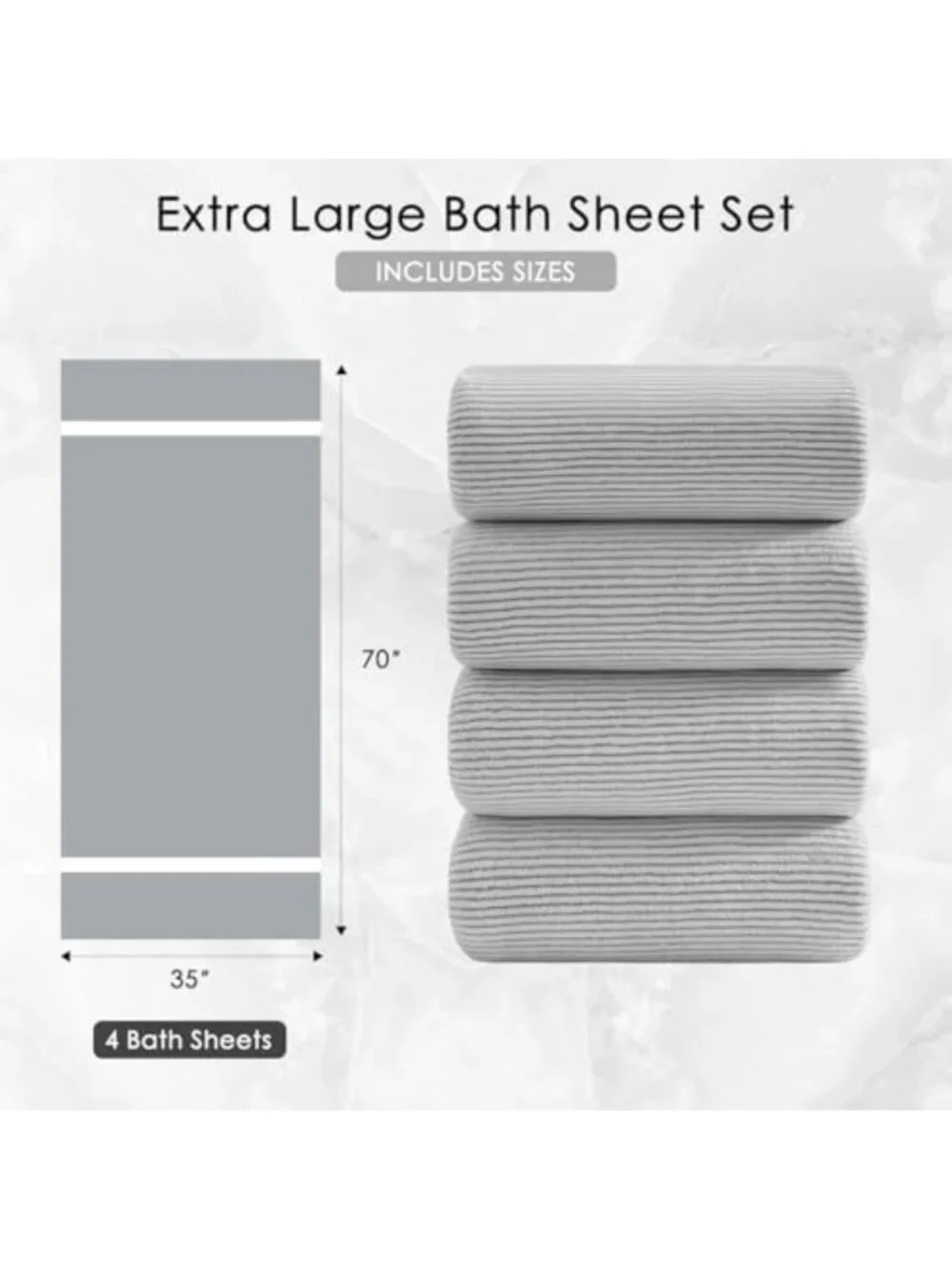 Oversized 4-Piece Bath Towel Set - Ultra Soft, Extra Large, Quick Dry, Luxury